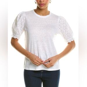 EUC Boden Broderie Sleeve Linen T-Shirt